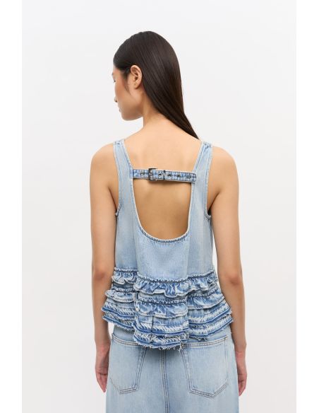 HAUT À VOLANTS EN DENIM BLEU CLAIR