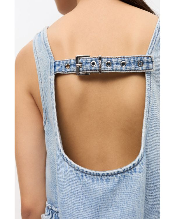 DENIM RUFFLE TOP LIGHT BLUE