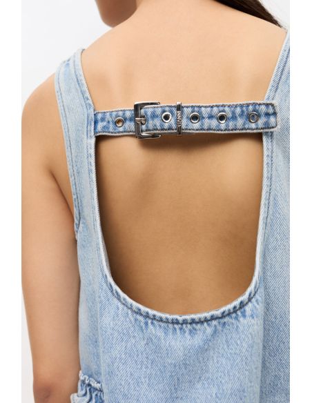 DENIM RUFFLE TOP LIGHT BLUE