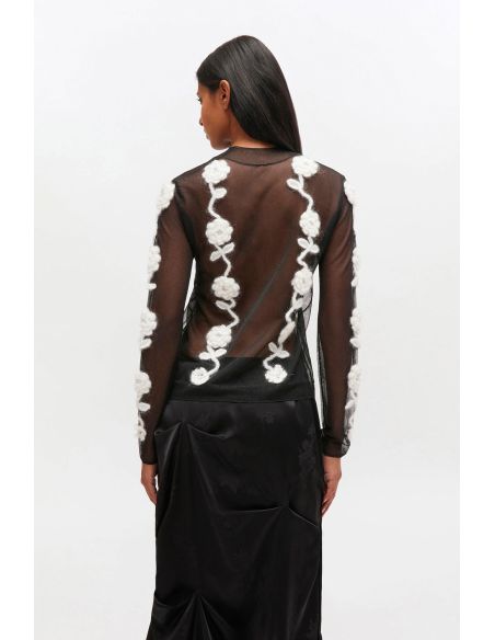 COL ROULÉ EN CROCHET À FLEURS NOIR
