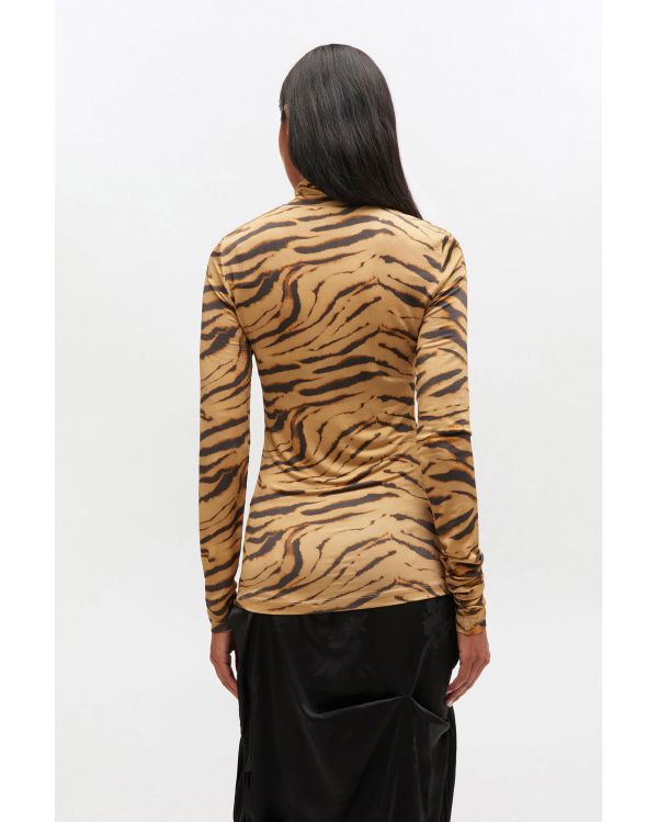 ZEBRA PRINT JERSEY TURTLENECK KHAKI
