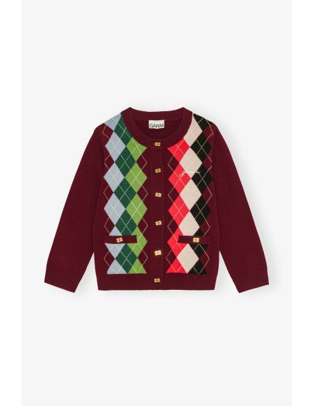 CARDIGAN À CARREAUX BORDEAUX TAWNY PORT