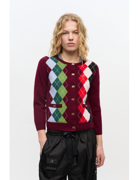BURGUNDY TAWNY PORT CHECK CARDIGAN