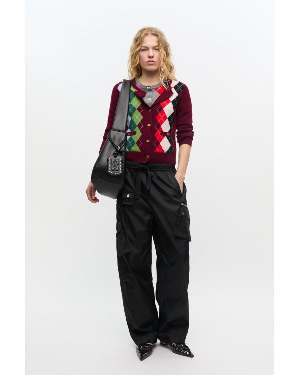 BURGUNDY TAWNY PORT CHECK CARDIGAN