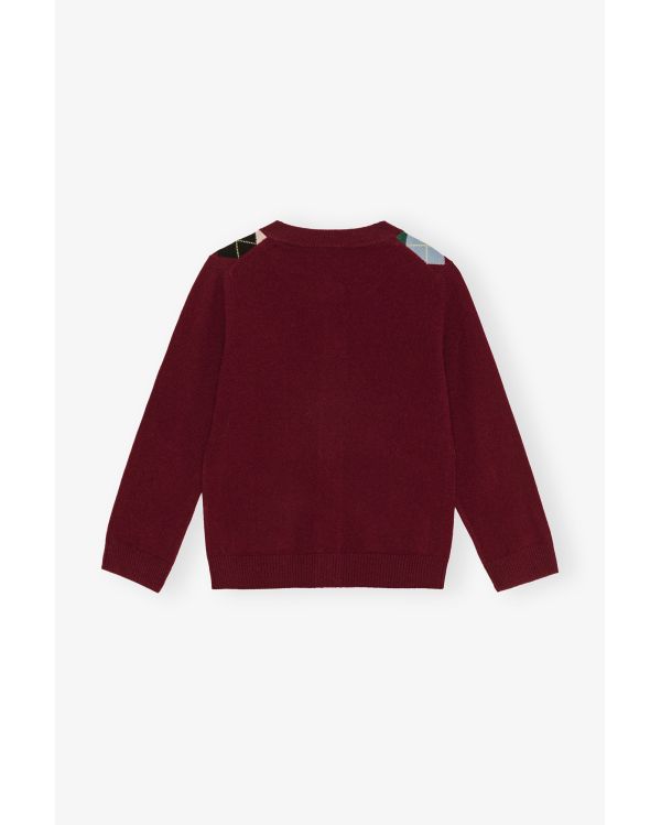 BURGUNDY TAWNY PORT CHECK CARDIGAN