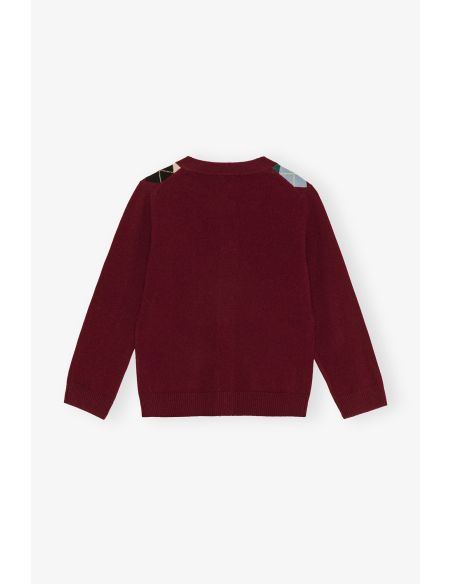BURGUNDY TAWNY PORT CHECK CARDIGAN