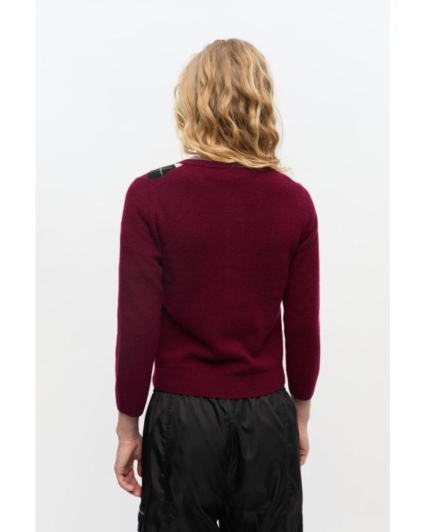 BURGUNDY TAWNY PORT CHECK CARDIGAN 2