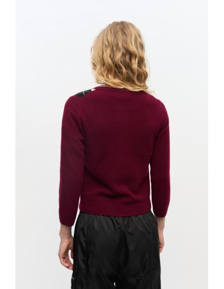 BURGUNDY TAWNY PORT CHECK CARDIGAN