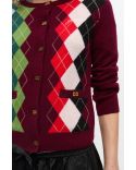 BURGUNDY TAWNY PORT CHECK CARDIGAN