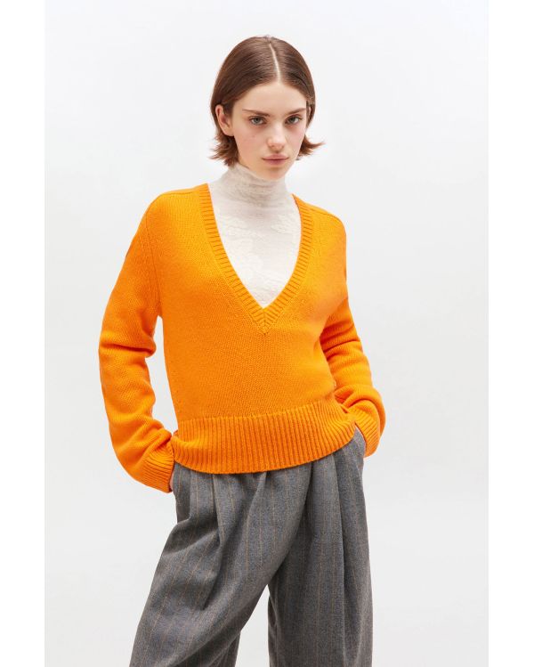 PULL COL EN V ORANGE TIGRE