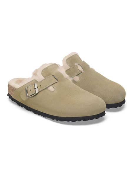 TAUPE LAMB FUR BOSTON MULES