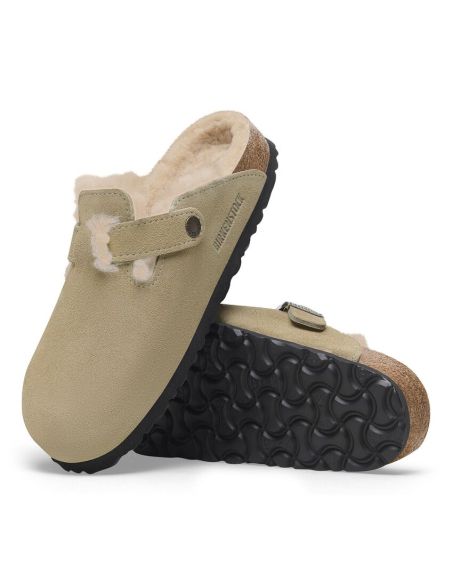 TAUPE LAMB FUR BOSTON MULES