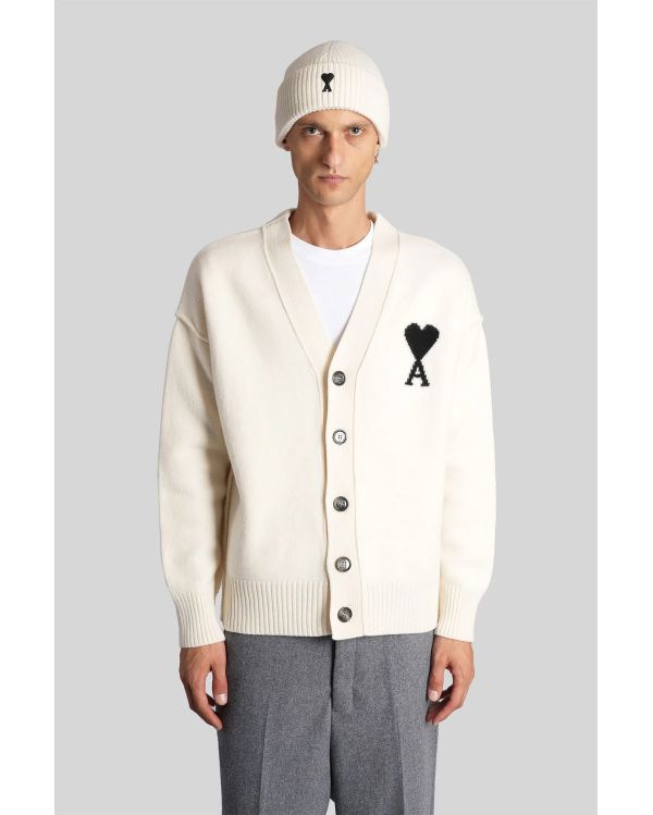 AMI DE COEUR CARDIGAN WOOL ECRU AND BLACK