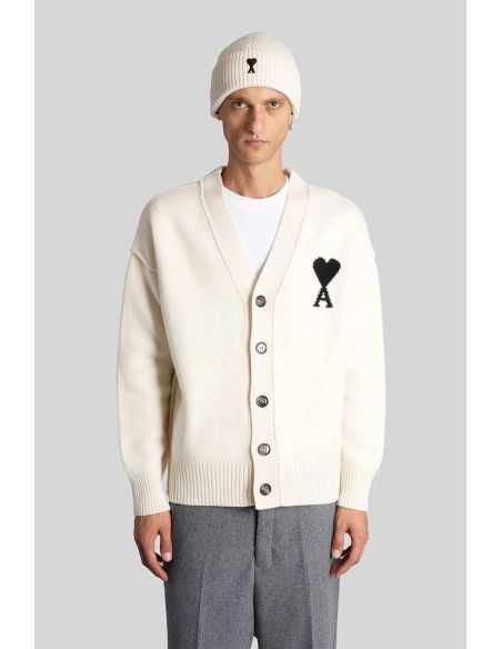 CARDIGAN AMI DE COEUR EN LAINE ECRU ET NOIR
