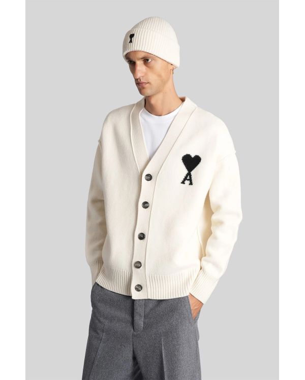 CARDIGAN AMI DE COEUR EN LAINE ECRU ET NOIR