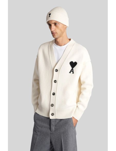 CARDIGAN AMI DE COEUR EN LAINE ECRU ET NOIR