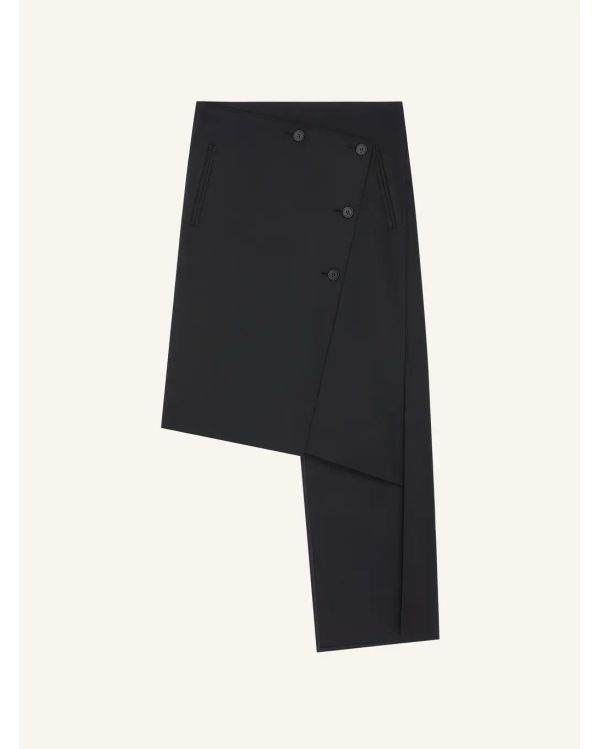 JUPE OBLIQUE POLYWOOL NOIR
