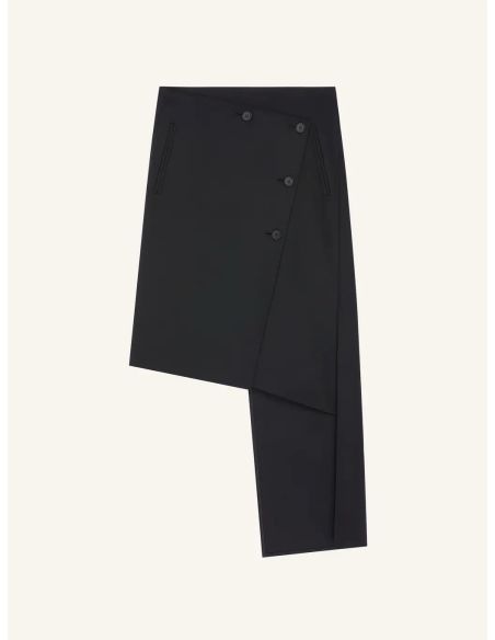 BLACK OBLIQUE POLYWOOL SKIRT