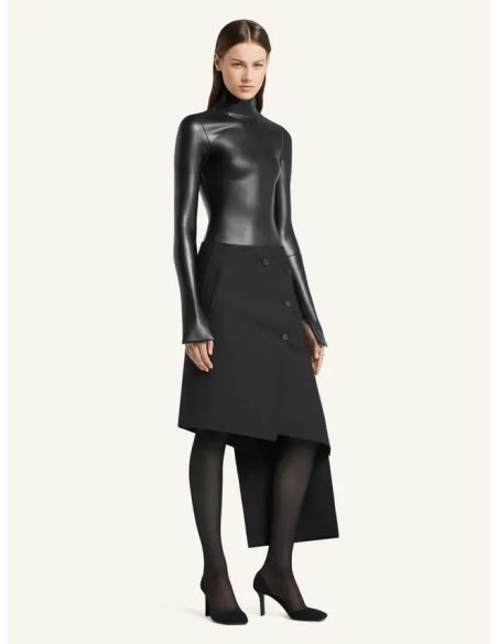 BLACK OBLIQUE POLYWOOL SKIRT
