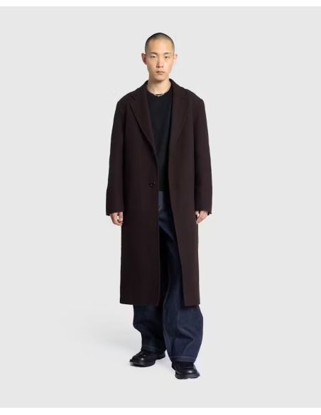 MANTEAU LONG HUGO LAINE MARRON CHOCOLAT FONCÉ