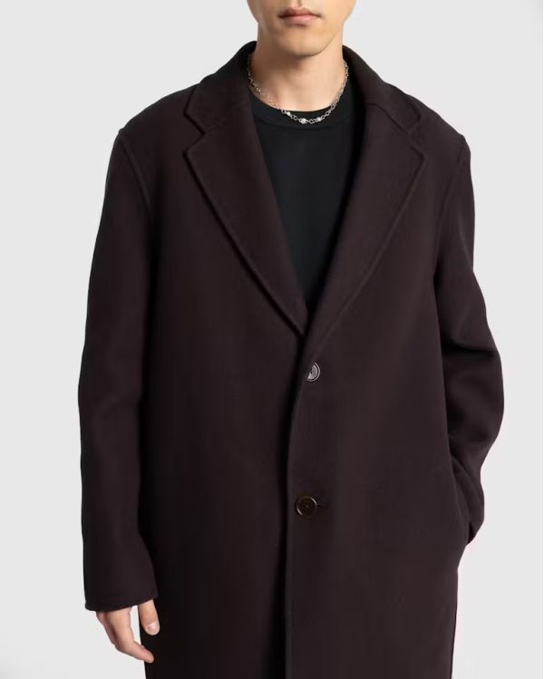 MANTEAU LONG HUGO LAINE MARRON CHOCOLAT FONCÉ