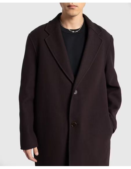 MANTEAU LONG HUGO LAINE MARRON CHOCOLAT FONCÉ