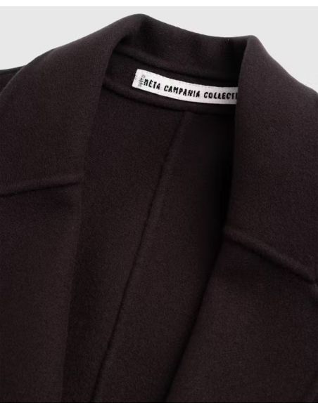 MANTEAU LONG HUGO LAINE MARRON CHOCOLAT FONCÉ