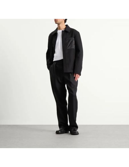 WOOL WORK PANTS WITH BELT BUCKLE BLACK