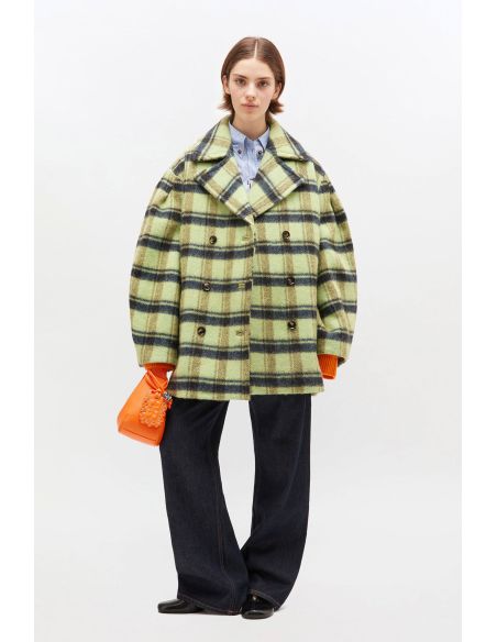 MANTEAU OVERSIZE EN LAINE À CARREAUX LIME SHERBET