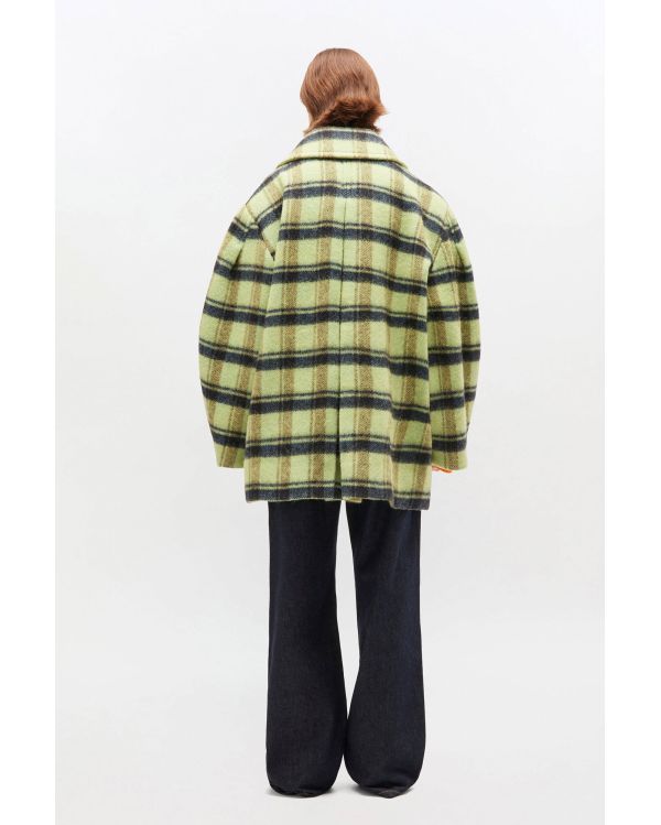 MANTEAU OVERSIZE EN LAINE À CARREAUX LIME SHERBET 2