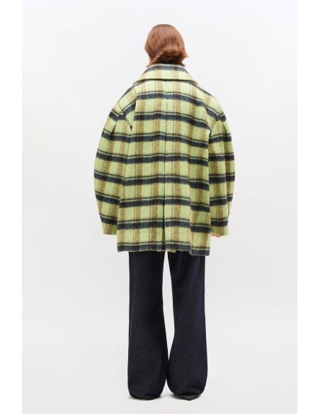 MANTEAU OVERSIZE EN LAINE À CARREAUX LIME SHERBET