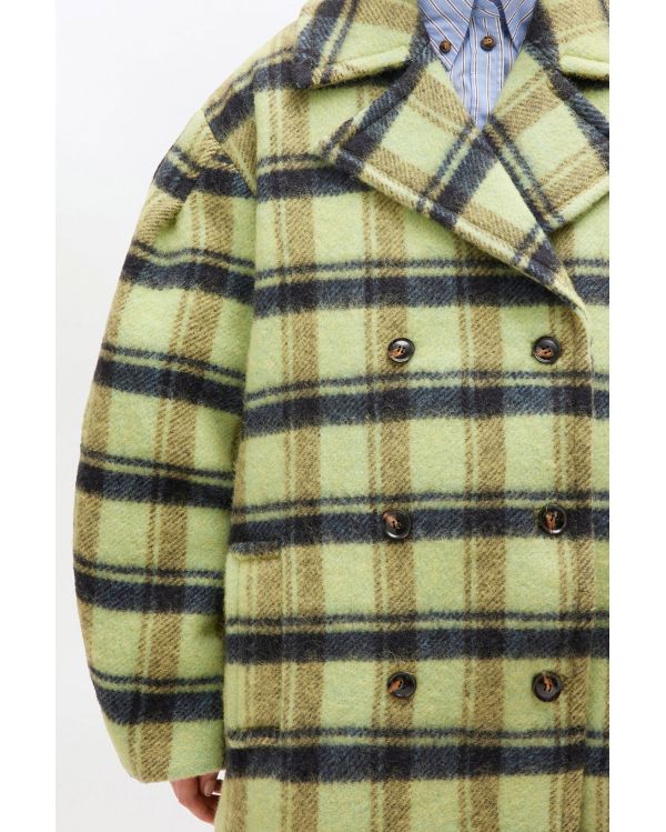 MANTEAU OVERSIZE EN LAINE À CARREAUX LIME SHERBET