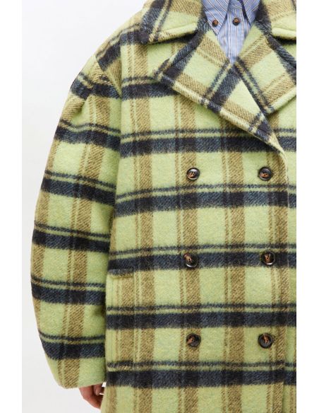 CHECK OVERSIZED WOOL COAT LIME SHERBET
