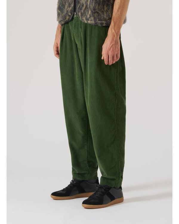 GREEN CORD PLEATED TRACK PANT