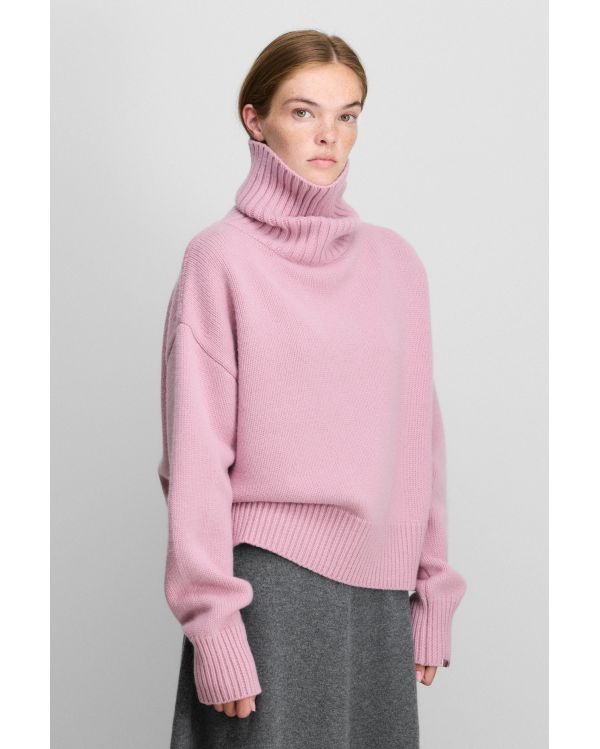 PULL COL ROULÉ N°434 CROP EXTRA ROSE
