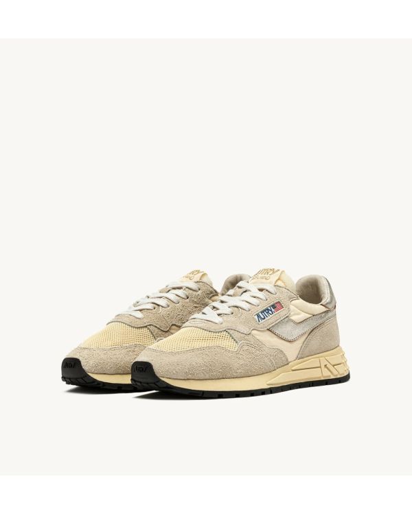 REELWIND WOMEN'S SUEDE AND PLATINUM ECRU LEATHER SNEAKERS 2