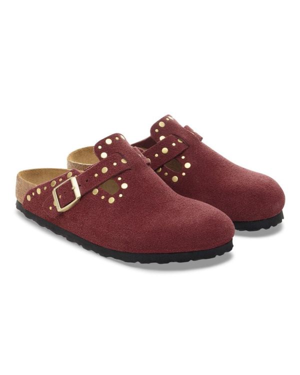 BOSTON RIVETS SUEDE ZINFANDEL MULES