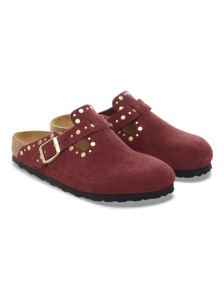 BOSTON RIVETS SUEDE ZINFANDEL MULES