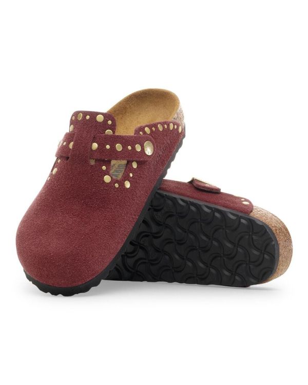 BOSTON RIVETS SUEDE ZINFANDEL MULES