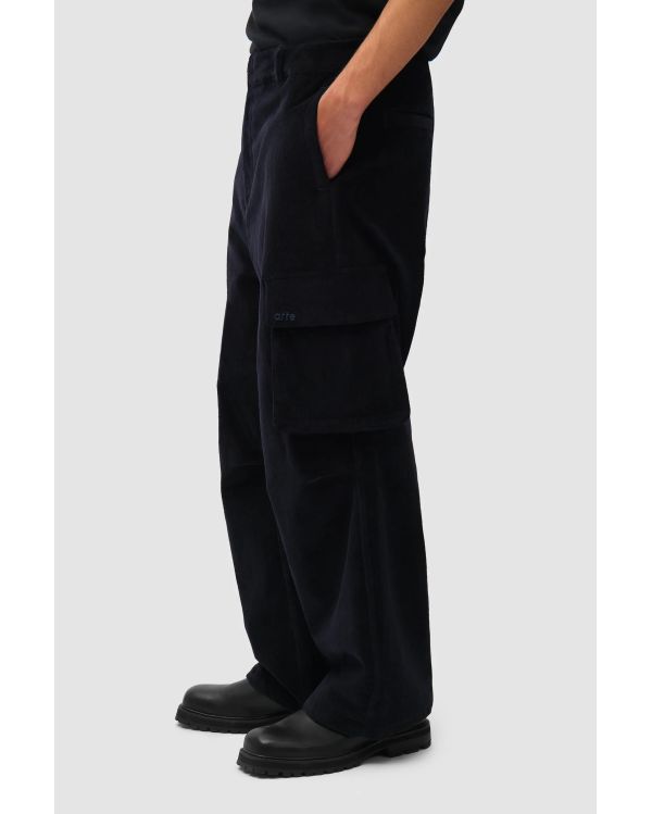 PANTALON CARGO VELOURS CÔTELÉ BLEU MARINE