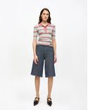 METALLIC STRIPED KNIT POLO SHIRT