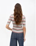 METALLIC STRIPED KNIT POLO SHIRT