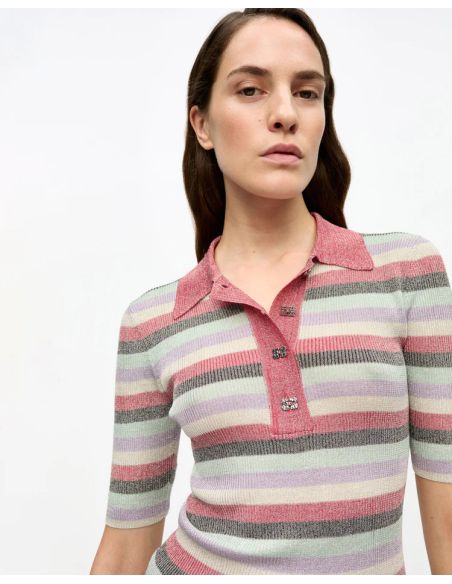 POLO EN MAILLE MÉTALLISÉE À RAYURES