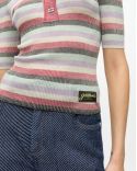 METALLIC STRIPED KNIT POLO SHIRT