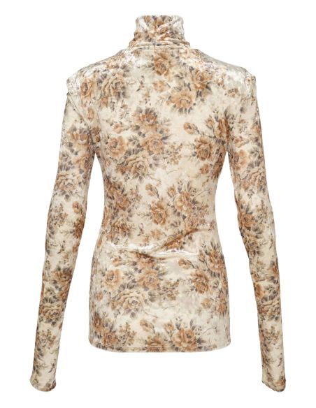 PRINTED VELVET TURTLENECK SWEATER WITH CREAM TRIM