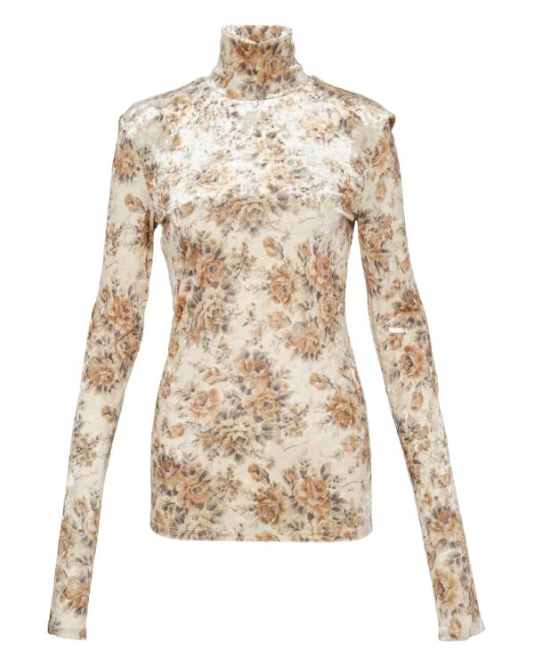 PULL À COL ROULÉ VELOURS IMPRIMÉ GANNI CRÈME