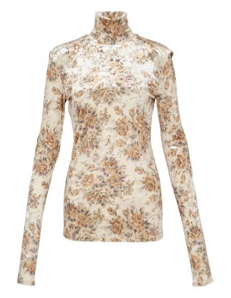 PULL À COL ROULÉ VELOURS IMPRIMÉ GANNI CRÈME