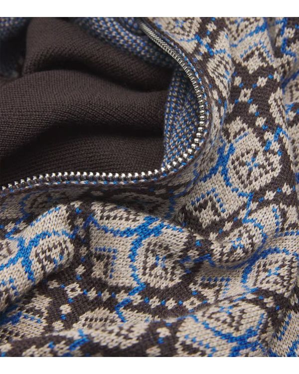 WOOL JACQUARD KNIT BROWN GREY BLUE