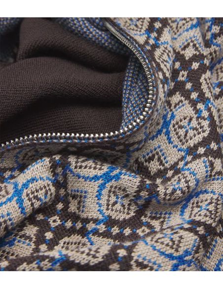 WOOL JACQUARD KNIT BROWN GREY BLUE