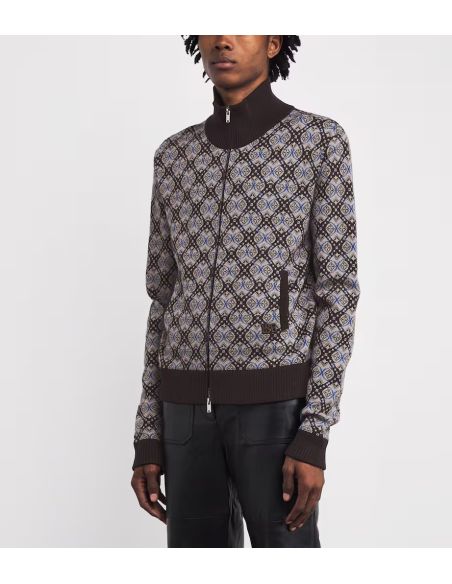 WOOL JACQUARD KNIT BROWN GREY BLUE